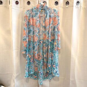Ruby Rd Womens Kimono Floral Swim Cover Up Fairy Colorful Beachy‎ Sheer 19122